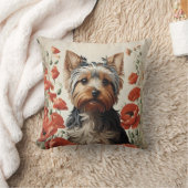 キュートヨークシャーテリアボタニカルレッドポピー クッション (ブランケット)
