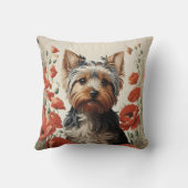 キュートヨークシャーテリアボタニカルレッドポピー クッション (裏面)