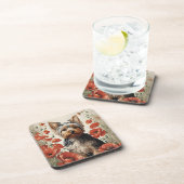 キュートヨークシャーテリアボタニカルレッドポピー コースター (右側)