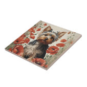 キュートヨークシャーテリアボタニカルレッドポピー タイル (側面)