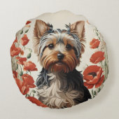 キュートヨークシャーテリアボタニカルレッドポピー ラウンドクッション (裏面)