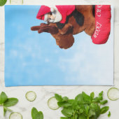 キュートヨークシャーテリアメリークリスマス キッチンタオル (折り畳み)