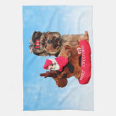 キュートヨークシャーテリアメリークリスマス キッチンタオル (縦)