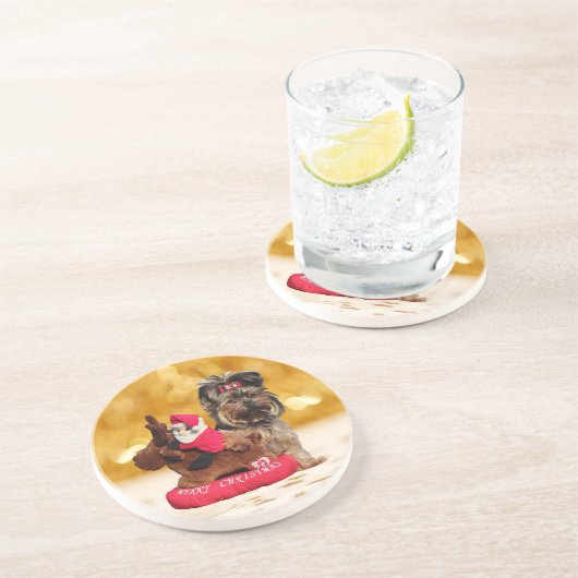 キュートヨークシャーテリアメリークリスマス コースター (側面)