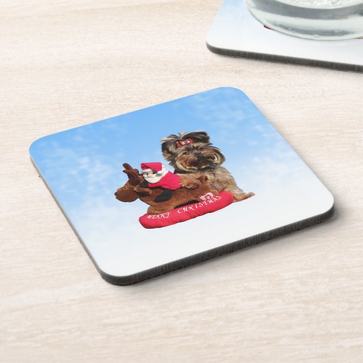 キュートヨークシャーテリアメリークリスマス コースター (左側)