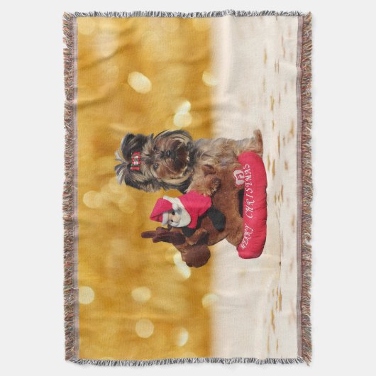 キュートヨークシャーテリアメリークリスマス スローブランケット (正面縦)