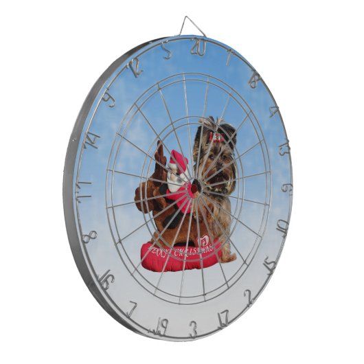 キュートヨークシャーテリアメリークリスマス ダーツボード (正面左)