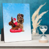 キュートヨークシャーテリアメリークリスマス フォトプラーク (側面)