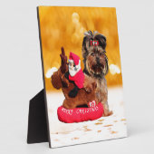 キュートヨークシャーテリアメリークリスマス フォトプラーク (側面)