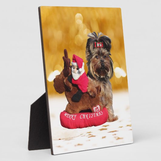 キュートヨークシャーテリアメリークリスマス フォトプラーク (側面)