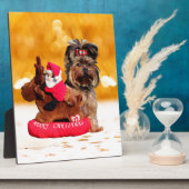 キュートヨークシャーテリアメリークリスマス フォトプラーク (側面)