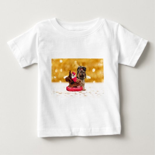 キュートヨークシャーテリアメリークリスマス ベビーTシャツ (正面)