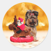 キュートヨークシャーテリアメリークリスマス ラウンドシール (正面)