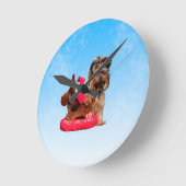 キュートヨークシャーテリアメリークリスマス ラウンド壁時計 (傾斜)