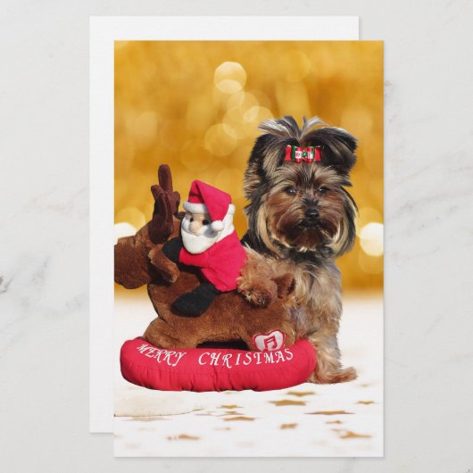 キュートヨークシャーテリアメリークリスマス 便箋 (正面/裏面)