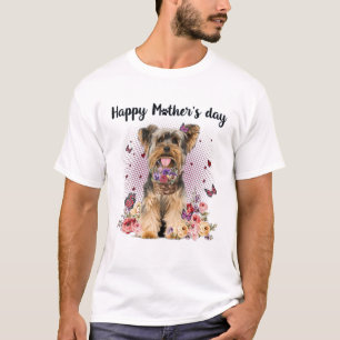 キュートヨークシャーテリアモマフラワーハッピー母D Tシャツ