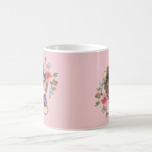 キュートヨークシャーテリアーヨークシャーテリア&フラワーアート コーヒーマグカップ (中央)