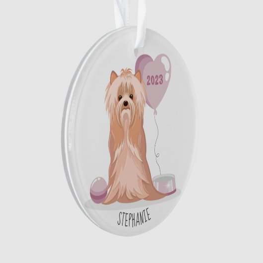 キュートヨークシャーテリアー誕生日 オーナメント (正面)