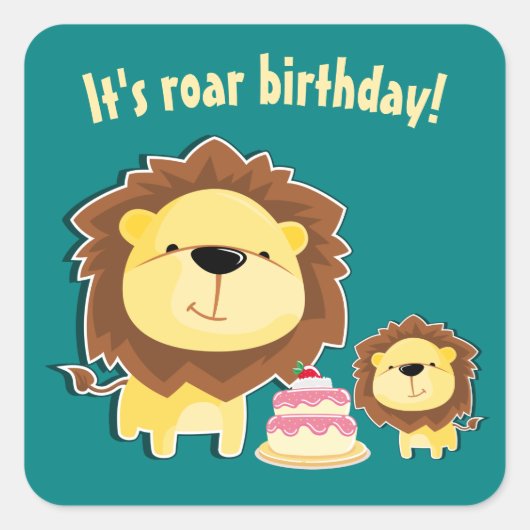 キュートライオンアンドベビークブ子供の誕生日 スクエアシール (正面)