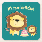 キュートライオンアンドベビークブ子供の誕生日 スクエアペーパーコースター (正面)
