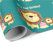 キュートライオンアンドベビークブ子供の誕生日 ラッピングペーパー (ロールコーナー)