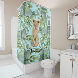 キュートライオンカブティール（緑がかった色）グリーンジャングルフォレストリーフ シャワーカーテン