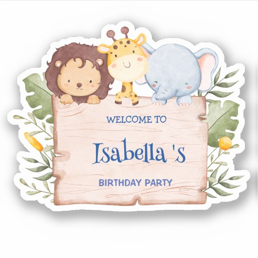 キュートライオンキリン熱帯花の誕生日パーティー シール (正面)