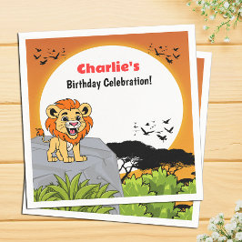 キュートライオンサファリトロピカルジャングルマンガ誕生日 スタンダードカクテルナプキン
