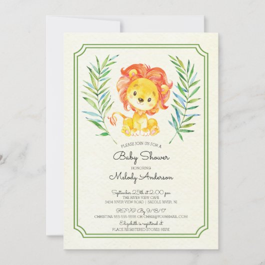 キュートライオンニュートラルベビーシャワー招待状 招待状 (正面)