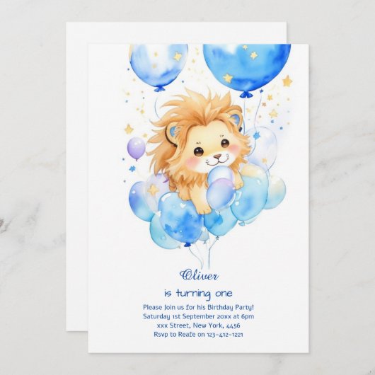 キュートライオンファースト誕生日招待状 招待状 (正面/裏面)