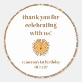 キュートライオンベビーアニマルカスタム誕生日ありがとう ラウンドシール