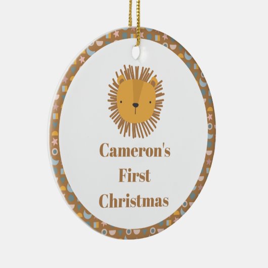 キュートライオンベビーキッズアニマルカスタム初めてのクリスマス セラミックオーナメント (右)