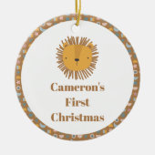 キュートライオンベビーキッズアニマルカスタム初めてのクリスマス セラミックオーナメント (正面)