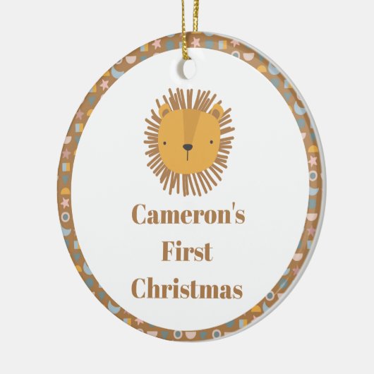 キュートライオンベビーキッズアニマルカスタム初めてのクリスマス セラミックオーナメント (左)