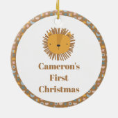 キュートライオンベビーキッズアニマルカスタム初めてのクリスマス セラミックオーナメント (裏面)