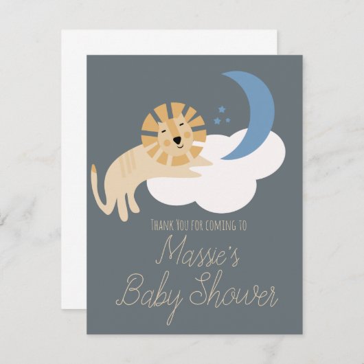 キュートライオンムーンクラウドベビーシャワーサンキューカード 出欠カード (正面/裏面)
