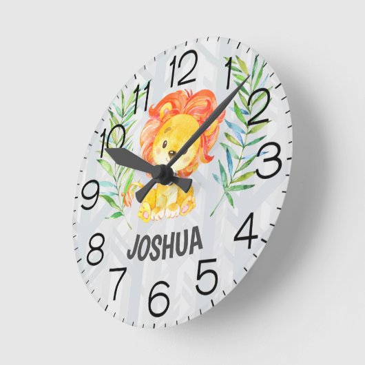 キュートライオン男の赤ちゃん子供部屋ジャングルサファリ ラウンド壁時計 (傾斜)