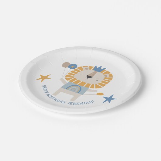 キュートライオン男の赤ちゃん誕生日パーティーネーム紙プレート ペーパープレート (アングル)