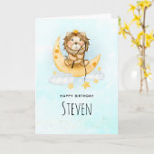 キュートライオン魚釣りウォーターカラー誕生日 カード (黄色い花)