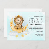 キュートライオン魚釣りオンザムーンウォーター色誕生日 インビテーションポストカード (正面/裏面)