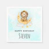キュートライオン魚釣りオンザムーンウォーター色誕生日 スタンダードカクテルナプキン (正面)