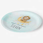 キュートライオン魚釣りオンザムーンウォーター色誕生日 ペーパープレート (アングル)