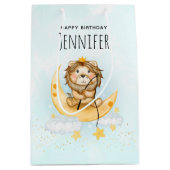 キュートライオン魚釣りオンザムーンウォーター色誕生日 ミディアムペーパーバッグ (正面)