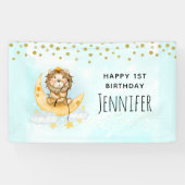 キュートライオン魚釣りオンザムーンウォーター色誕生日 横断幕 (横)