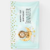 キュートライオン魚釣りオンザムーンウォーター色誕生日 横断幕 (縦)