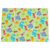 キュートライトパステルグリーンベビー恐竜誕生日 ラージペーパーバッグ (正面)