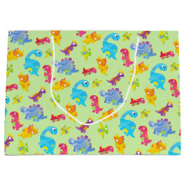 キュートライトパステルグリーンベビー恐竜誕生日 ラージペーパーバッグ