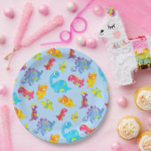 キュートライトパステルブルーベビー恐竜誕生日 ペーパープレート (パーティー)