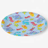 キュートライトパステルブルーベビー恐竜誕生日 ペーパープレート (アングル)