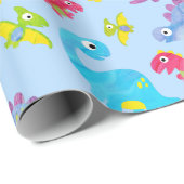キュートライトパステルブルーベビー恐竜誕生日 ラッピングペーパー (ロールコーナー)